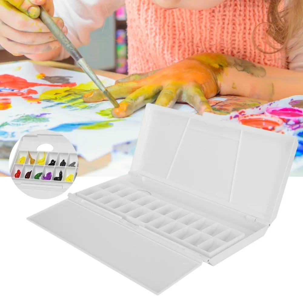 24 Grids White Painting Palette Box Folding Lightweight Watercolor Mix Tray Plastic Art Mixing Container Indoor Art Draft Work