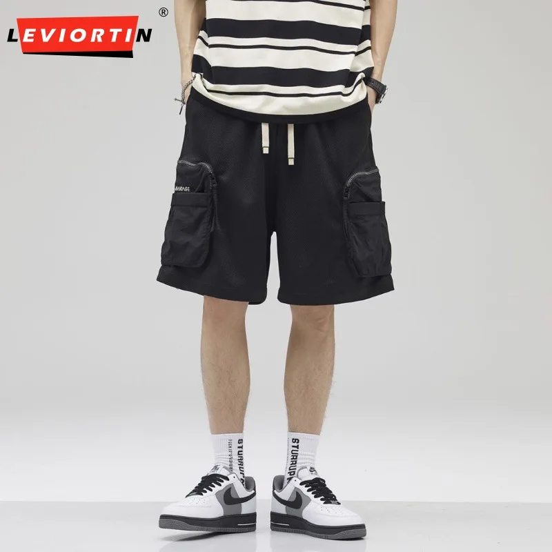 Summer Ice Silk Cargo Shorts for Men Hip Hop Solid Color Outdoor Sports Multiple pockets Leisure Trendy Work Shorts Pants