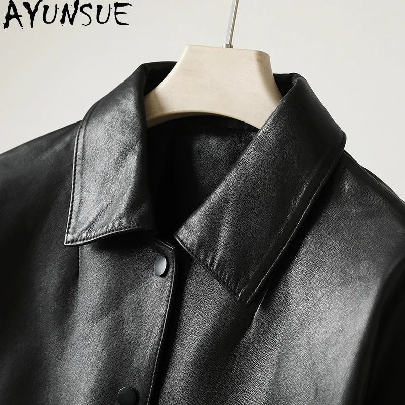 AYUNSUE Giacca in vera pelle da donna 2025 Giacche da moto da donna Primavera Autunno Abbigliamento Semi abbronzatura vegetale Jaqueta De Couro