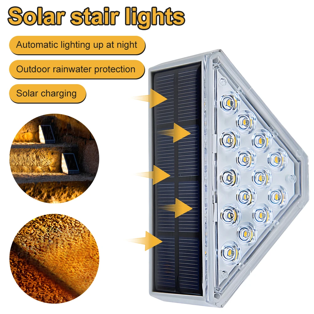 2 Packs Solar Staircase Light Outdoor Waterproof Solar Charging Stair Light 14LED High Bright Solar Light for Garden Porch