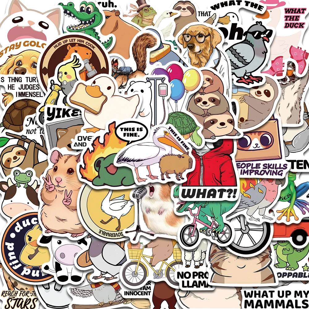 50pcs Funny Animal Sticker Laptop Scrapbooking Luggage Stationery Phone Diary  PVC Waterproof Community Dormitory Sticker