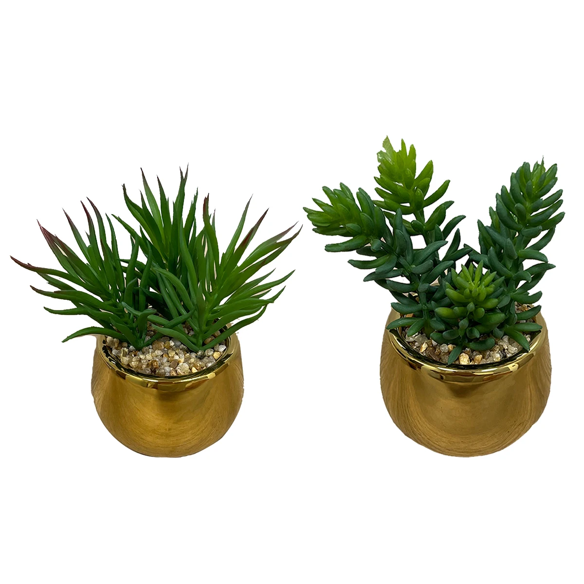 2Pcs/3Pcs Artificial Green Plant With Gold Ceramic Pots Ornaments Mini Succulents Plants Decoration For Home Party Office Desk