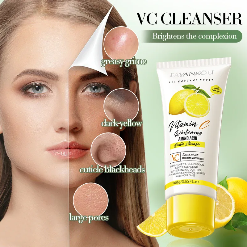 

Нежное очищающее средство для лица Lemon VC с аминокислотами удаляет черные точки, глубоко очищает, сужает поры, мягко регулирует жирность и устраняет акне.