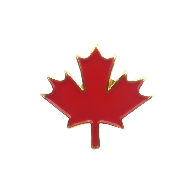 Canada Red Maple Leaves Enamel Pins Zircon Metal Decoration Gold Plated Collar Brooches Badge Women Activity Jewelry Wholesale