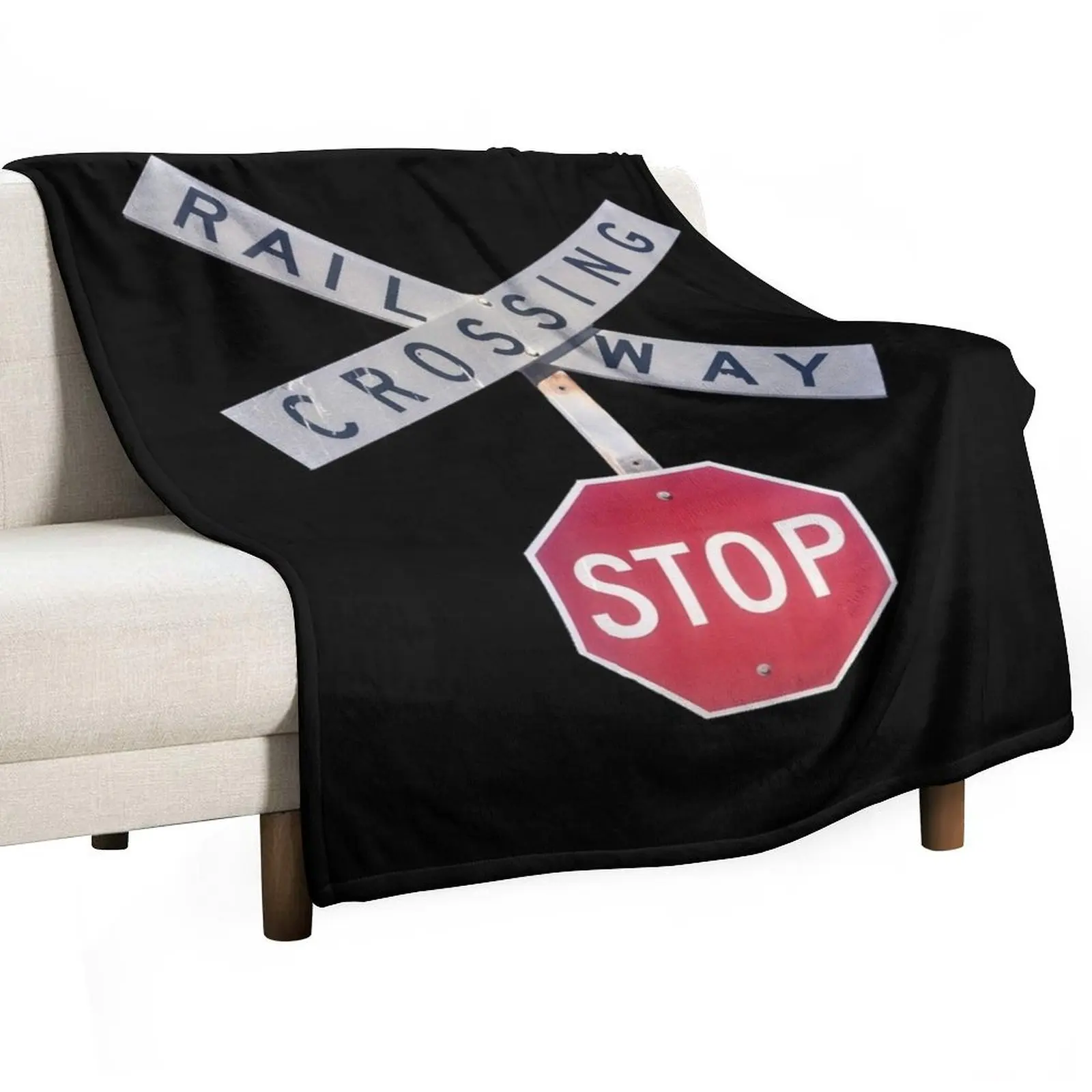 Stop sign, railway crossing, danger Throw Blanket Heavy Thins Furry Blankets