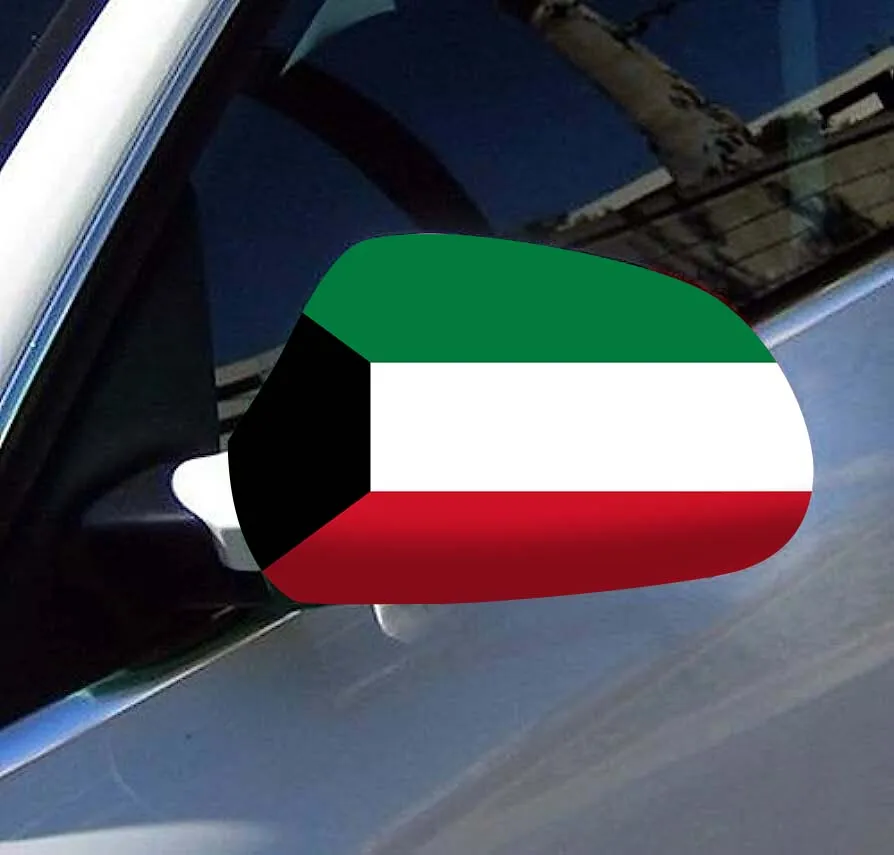 Directly Delivery 2 Pcs Free Size Four-way stretch fabric Kuwait kuwaitis Flags Car Mirror Cover