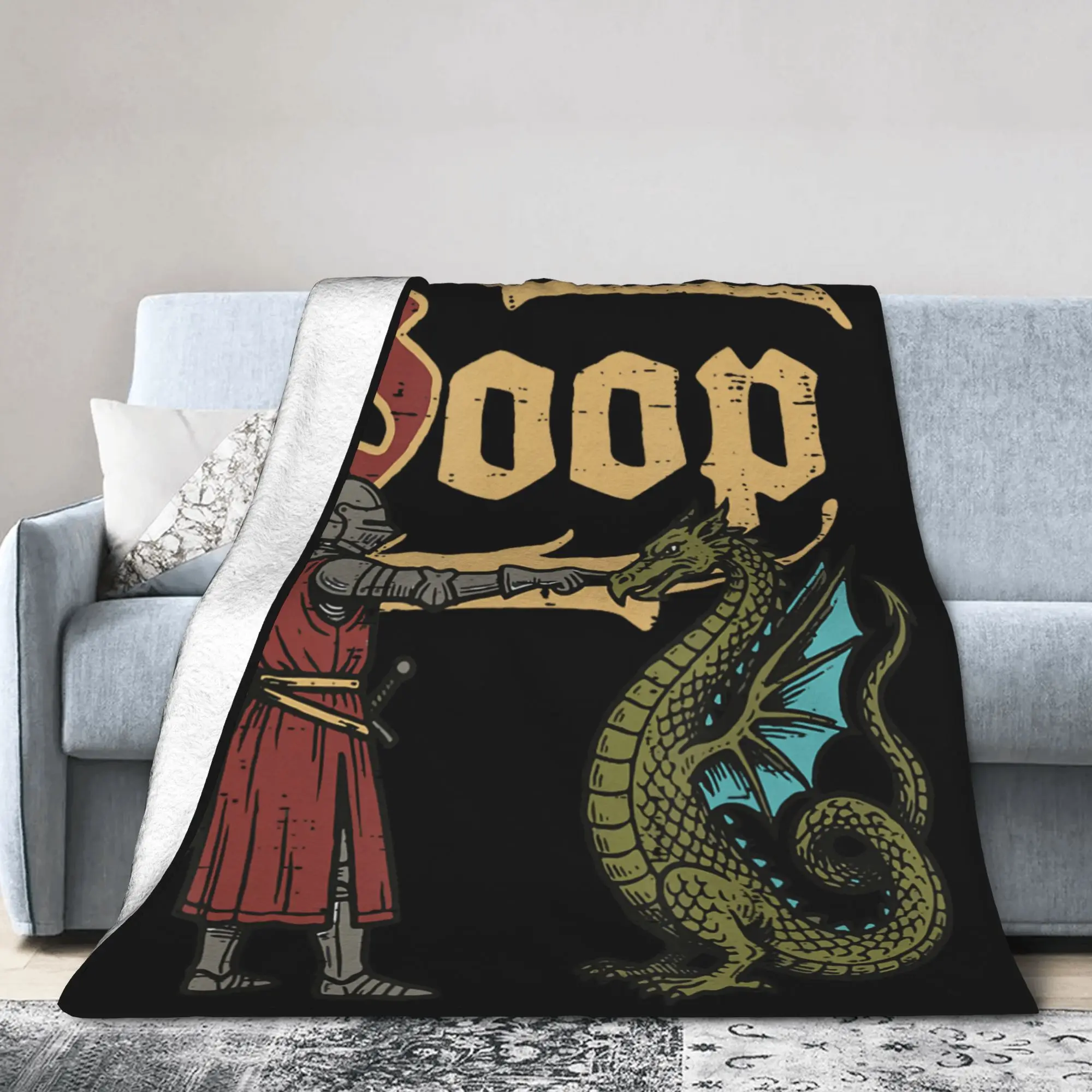 Le Boop Medieval Knight Dragon Blanket Flannel Winter  Multi-function Warm Throw Blanket for Home Car Bedspread