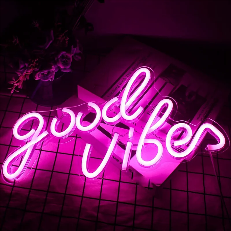ABMO Good Vibes Neon Sign Wedding Wall Hanging USB LED Neon Light Signs LED Night Lights for Bedroom Decoration Rooms Decor