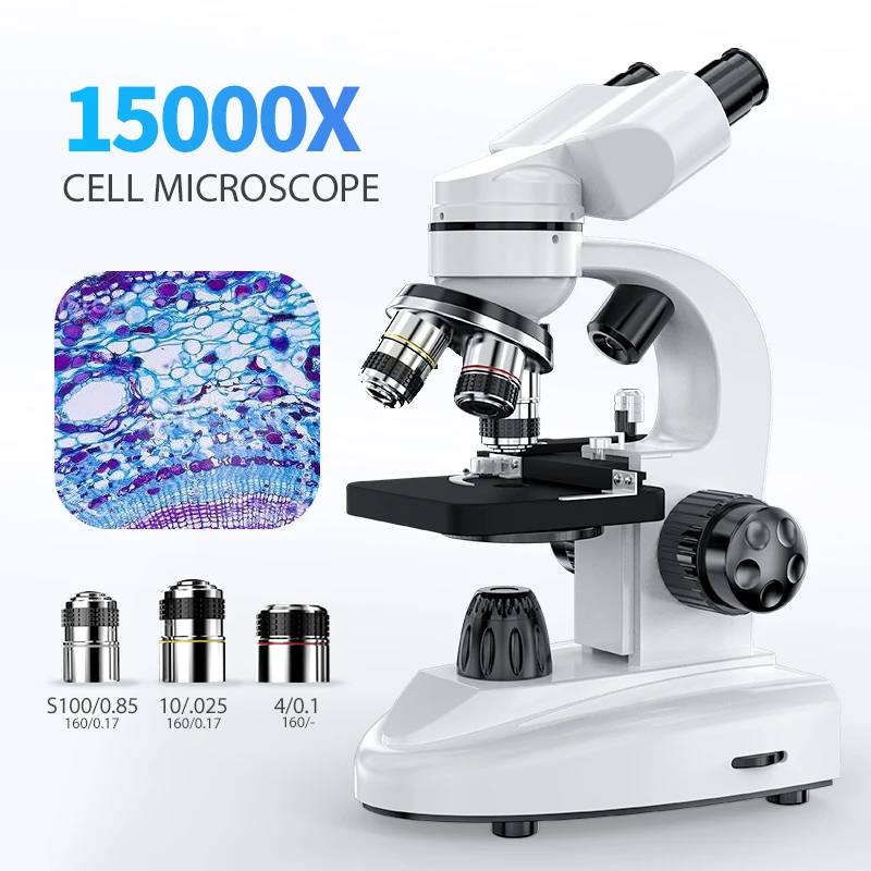 100X-15000X Compound Binocular microscope Dual LED Powerful Biological Microscopes Set for Lab School Education Support PC