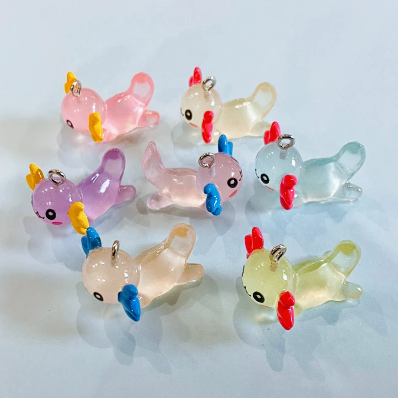 10pcs Kawaii Axolotl Salamander Luminous Animal Resin Charms Pendants DIY Jewelry Making Accessories Keychain Earrings