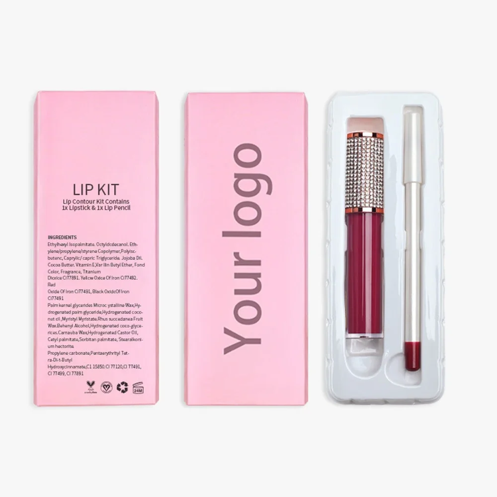 Diamond Tube Non-stick Waterproof Pigment Private Label Lipgloss Ipliner Set Custom Bulk Makeup Beauty