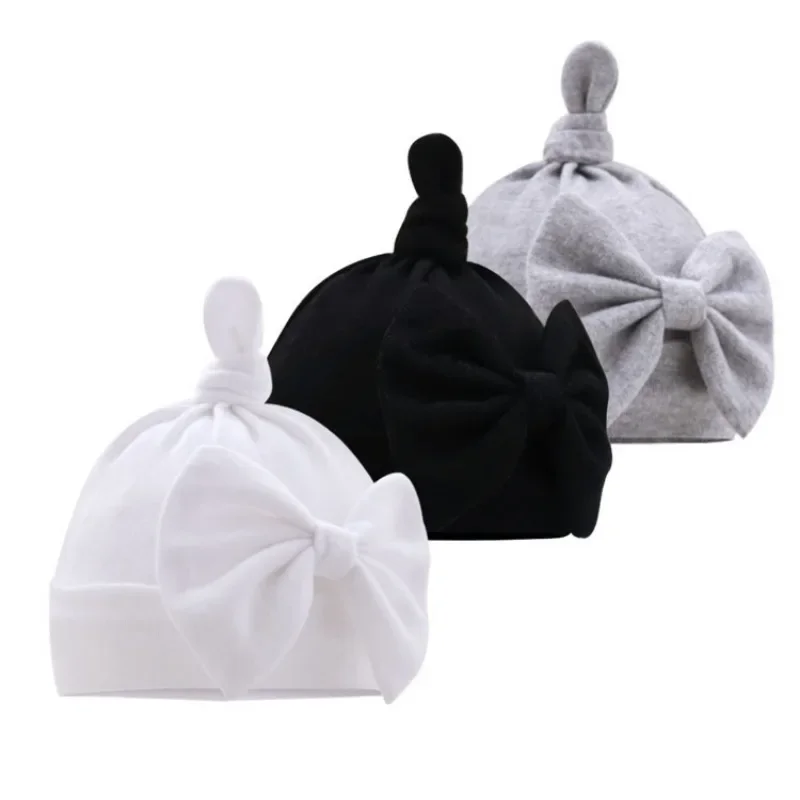 Newborn Baby Hat Cute Warm Knot Bows Hat Infant Hospital Caps Baby Boy Girl Toddler Hats Infant Beanie Caps Solid Color