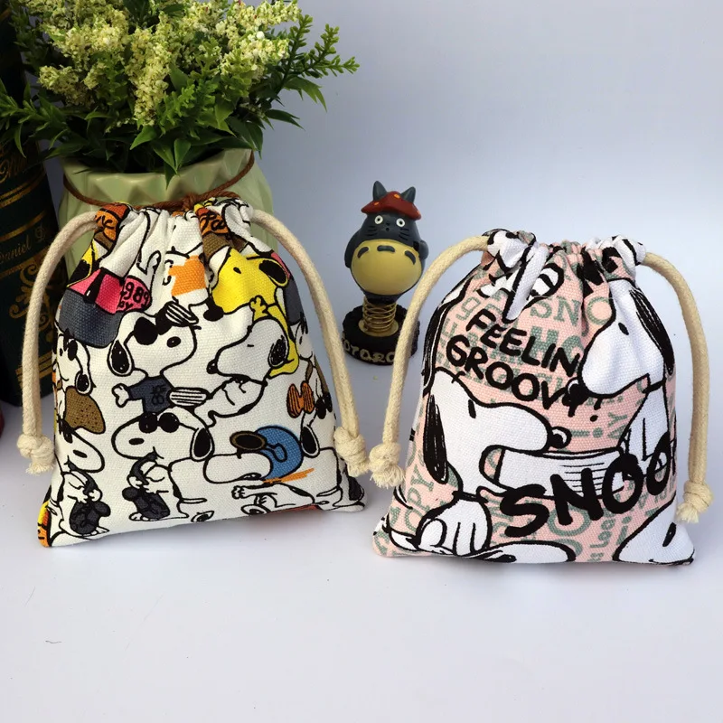 Cartoon Cute Snoopy Power Bank cellulare chiave moneta borsa cosmetica custodia in tela tasca con coulisse addensata