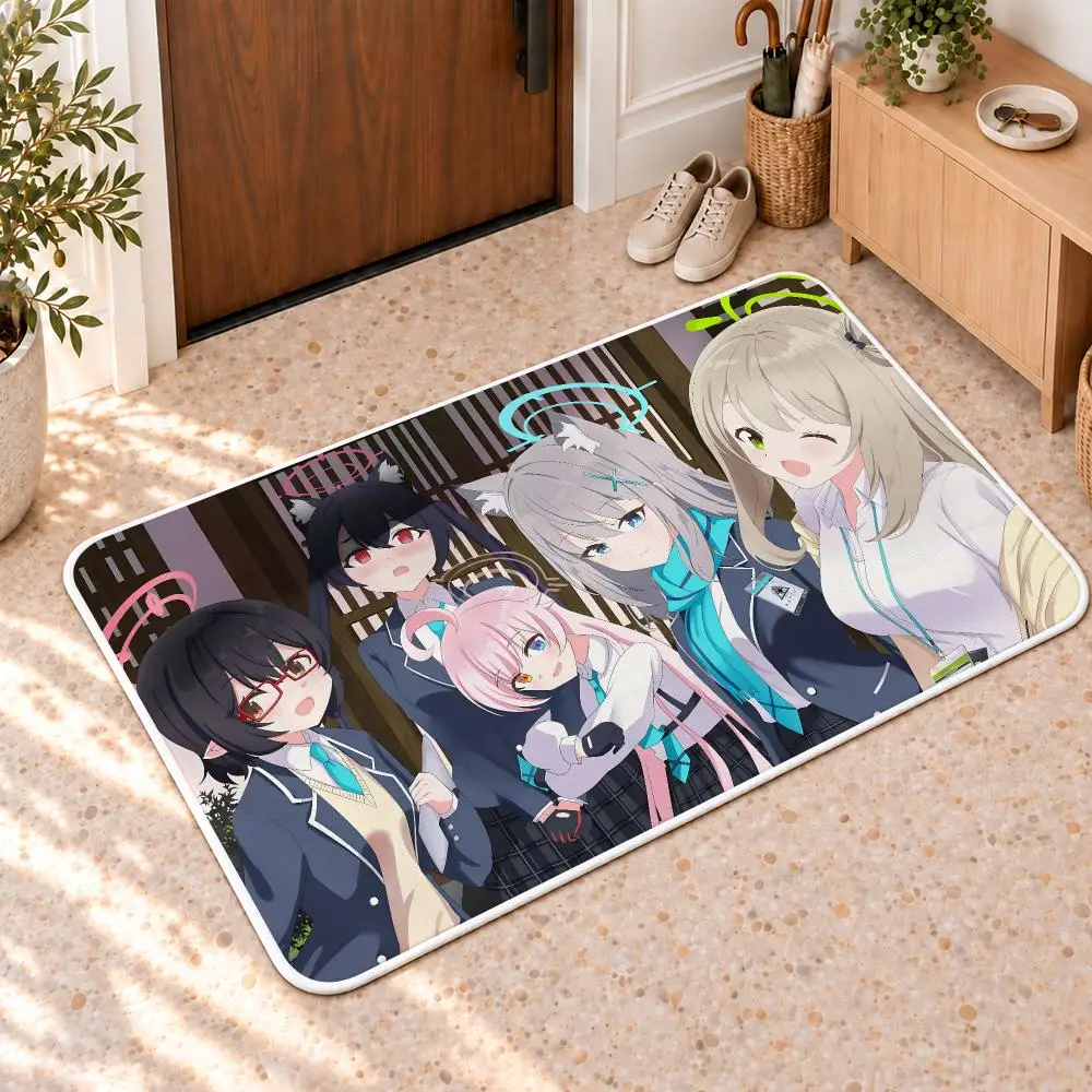 B-Blue Archive Game Cute Floor Mat Flannel Rug Soft Non Slip Door Mat For Bathroom Bedroom Kitchen Living Room Home Decor