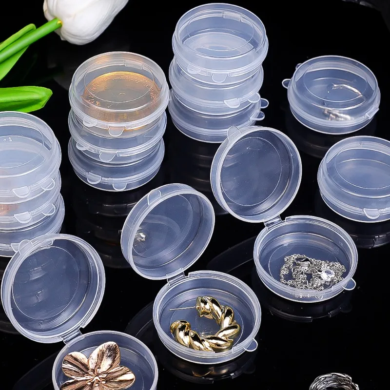 50/1pcs Mini Plastic Storage Box Containers Portable Pill Medicine Round Holder Storage Organizer Jewelry Packaging Storage Bins