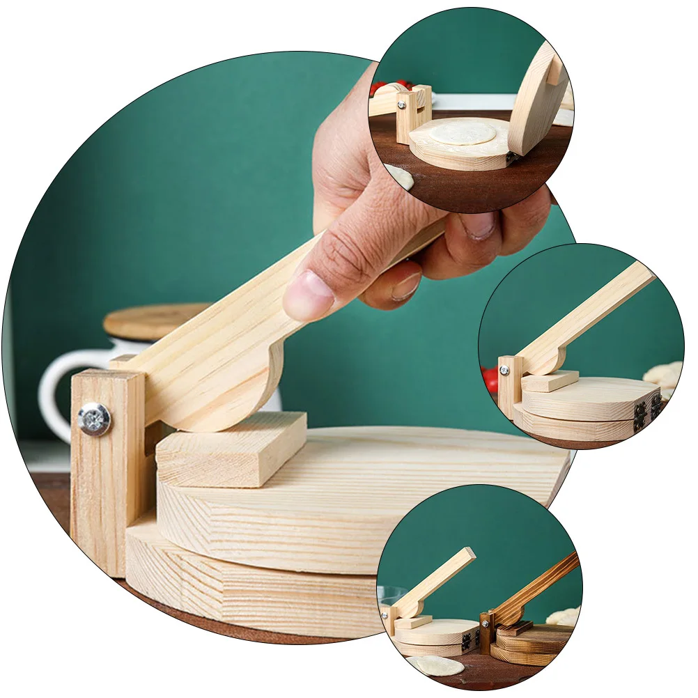 

1pc Wooden Dough Presser Food Grade Dumpling Wrapper Mold Kitchen Gadget Natural Wood Texture Hand Crank Press Wood Mold For