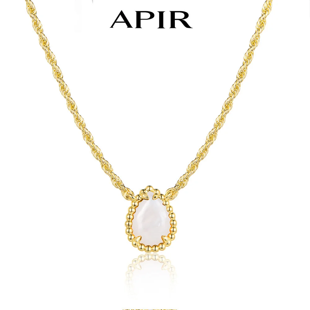 

APIR k Gold Water Drop Shell Garnet Teardrop Women's Necklace Bohemian Style Luxury High Quality Necklace Luxury Brand Jewellery