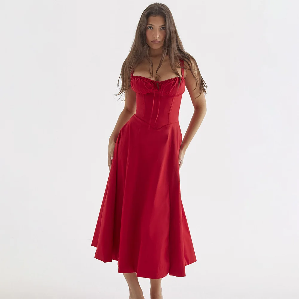 

Summer New French Temperament Skirt Straps Waist Thin A Swing Split Suspender Dress Maxi Bodycon Dress Birthday Dress for Women