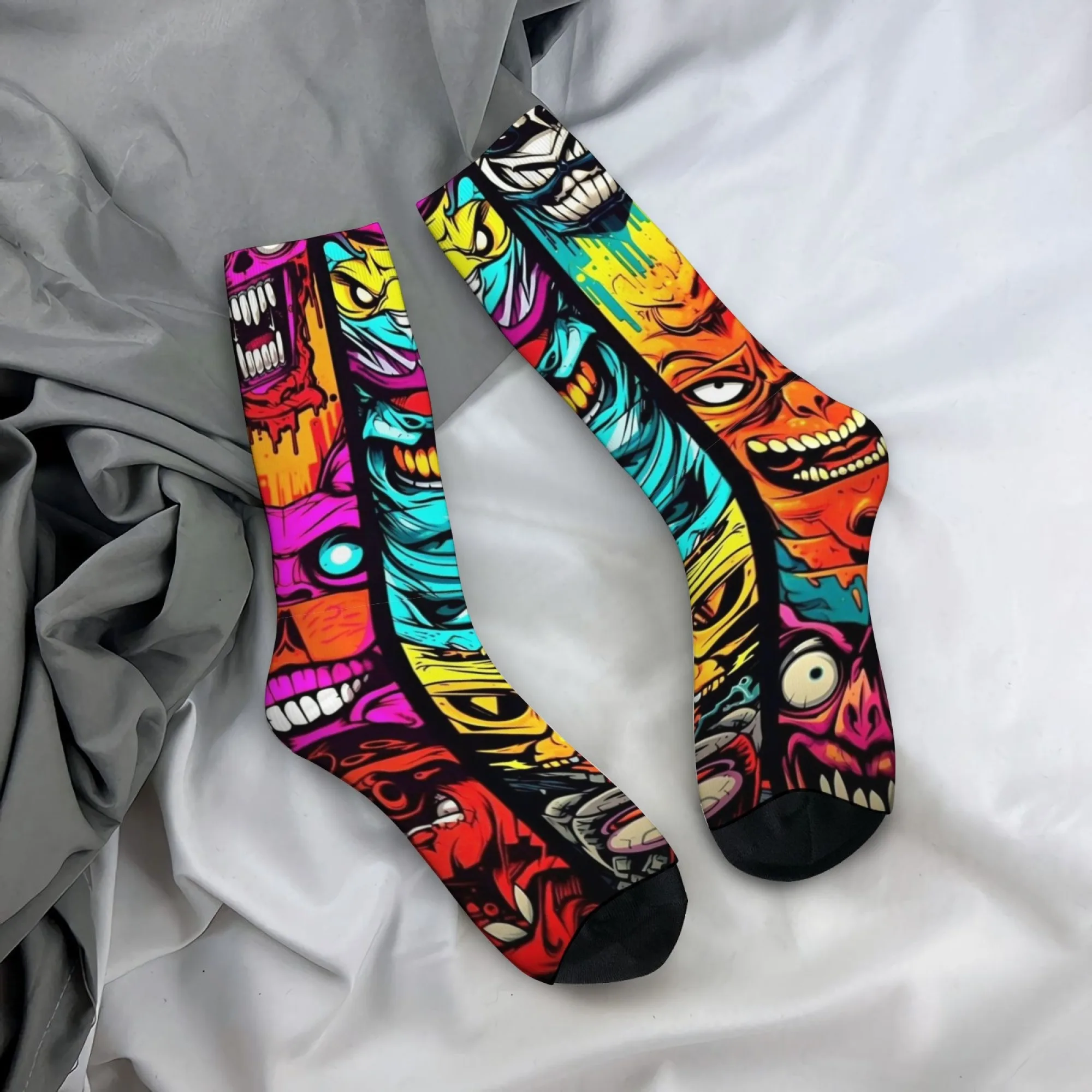 Amerikanische Street-Graffiti-Cartoon-Socken mit ausgefallenem Aufdruck für Herren, neuartige Punk-Street-Style-Freizeitsocken, verrücktes Party- und Urlaubsgeschenk
