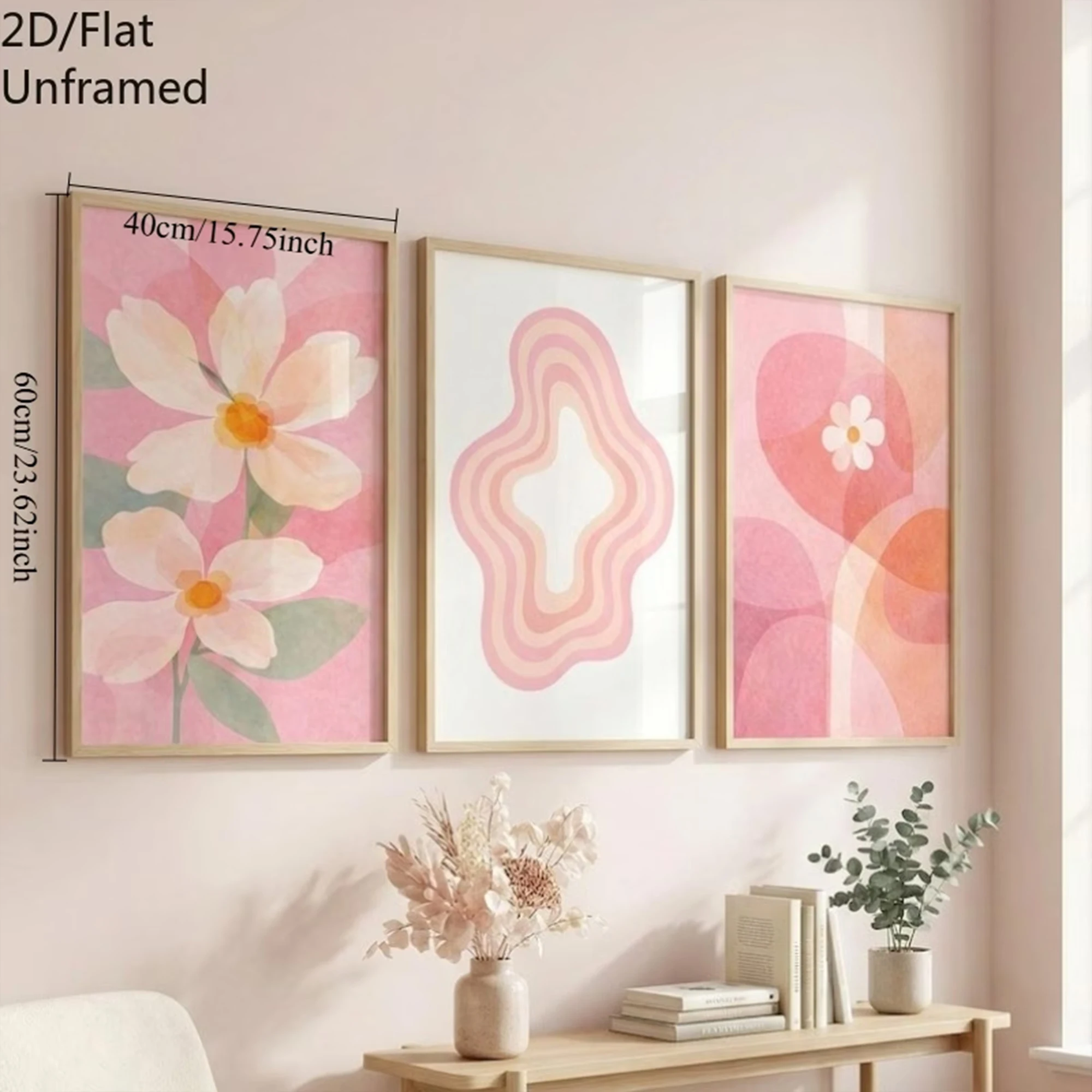 3pcsModern Soft Blush Pink Floral  Abstract Wavy Wall Art Print Canvas Painting Poster Picture For LivingRoom,Bedroom Home Decor