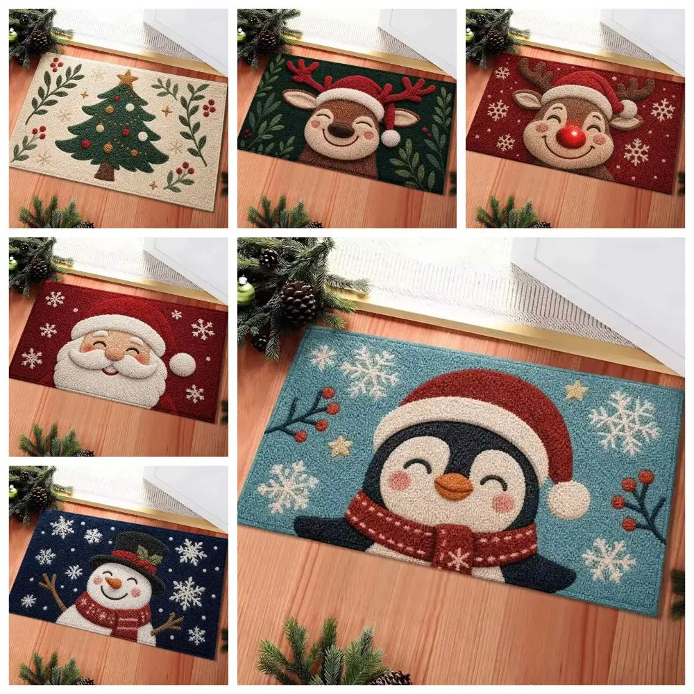 Xmas Tufted Christmas Doormat Washable Non Slip Welcome Mat Easy Care Green Entryway Rug Home Decor