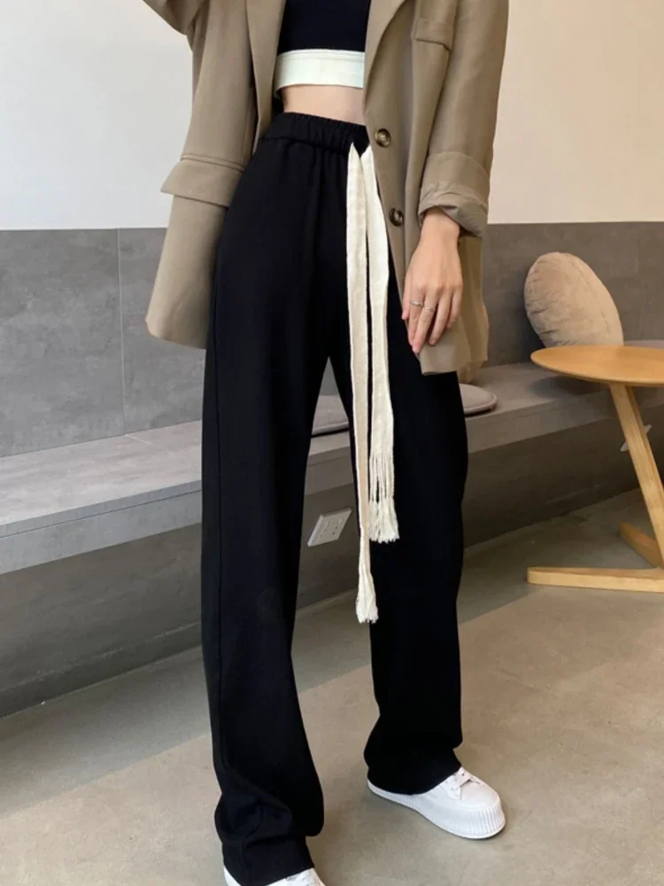 Solid Pants Women Baggy Relaxed Vitality Breathable Hipster Minimalist All-match High Waist European Style Causal Commute Chic