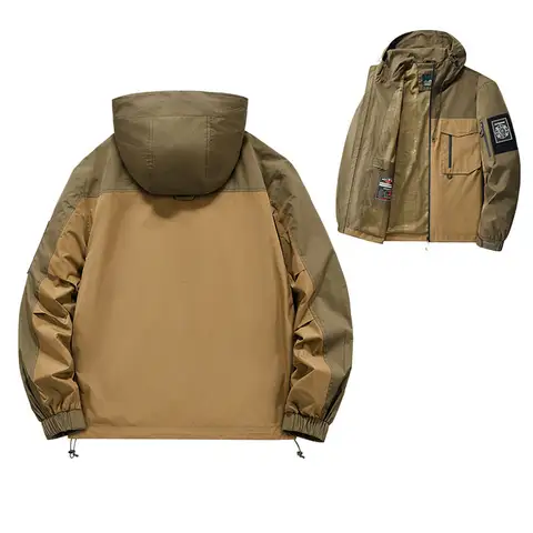 Herr Kontrastfärgad Vandringskappa Avtagbar Kardborrejacka Flerficksdragkedja Kappor Utomhus Fiske Camping Andningsbar Huvjacka 10 best sales 6-ficksjacka för män - №4