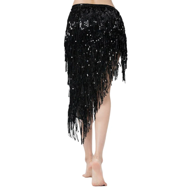 Bauchtanz-Hüfttuch für Damen, Pailletten-Quasten-Wickelrock, Asymmetrischer Hüftgürtel, Glänzender Schimmerrock für Festival, Party, Aufführung, Y2K-Tanz – Detail 8