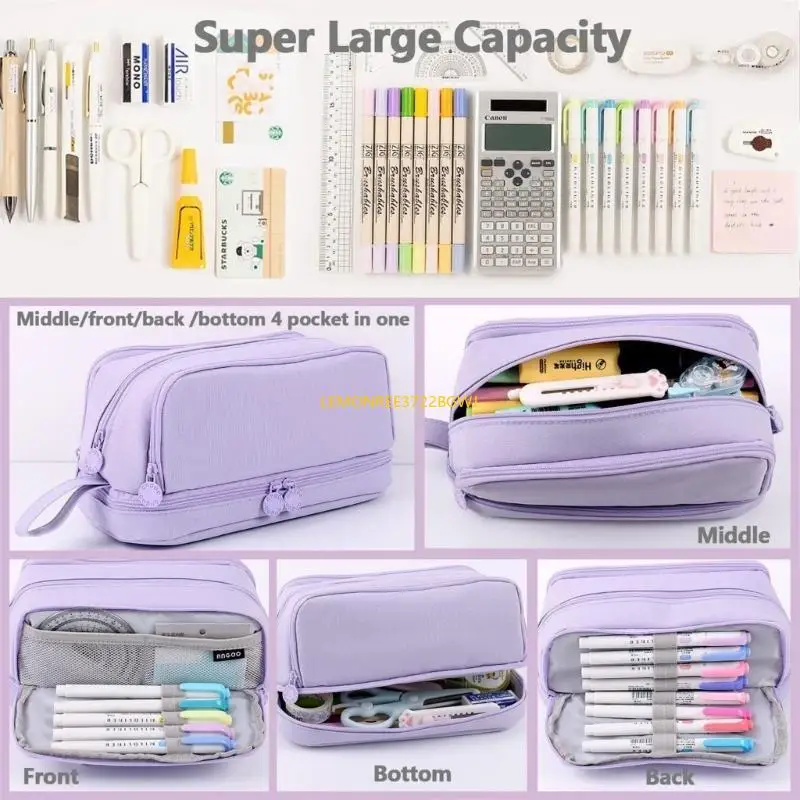C90C Solid Color Pen Cancing Bag Cancil Case Double Layer