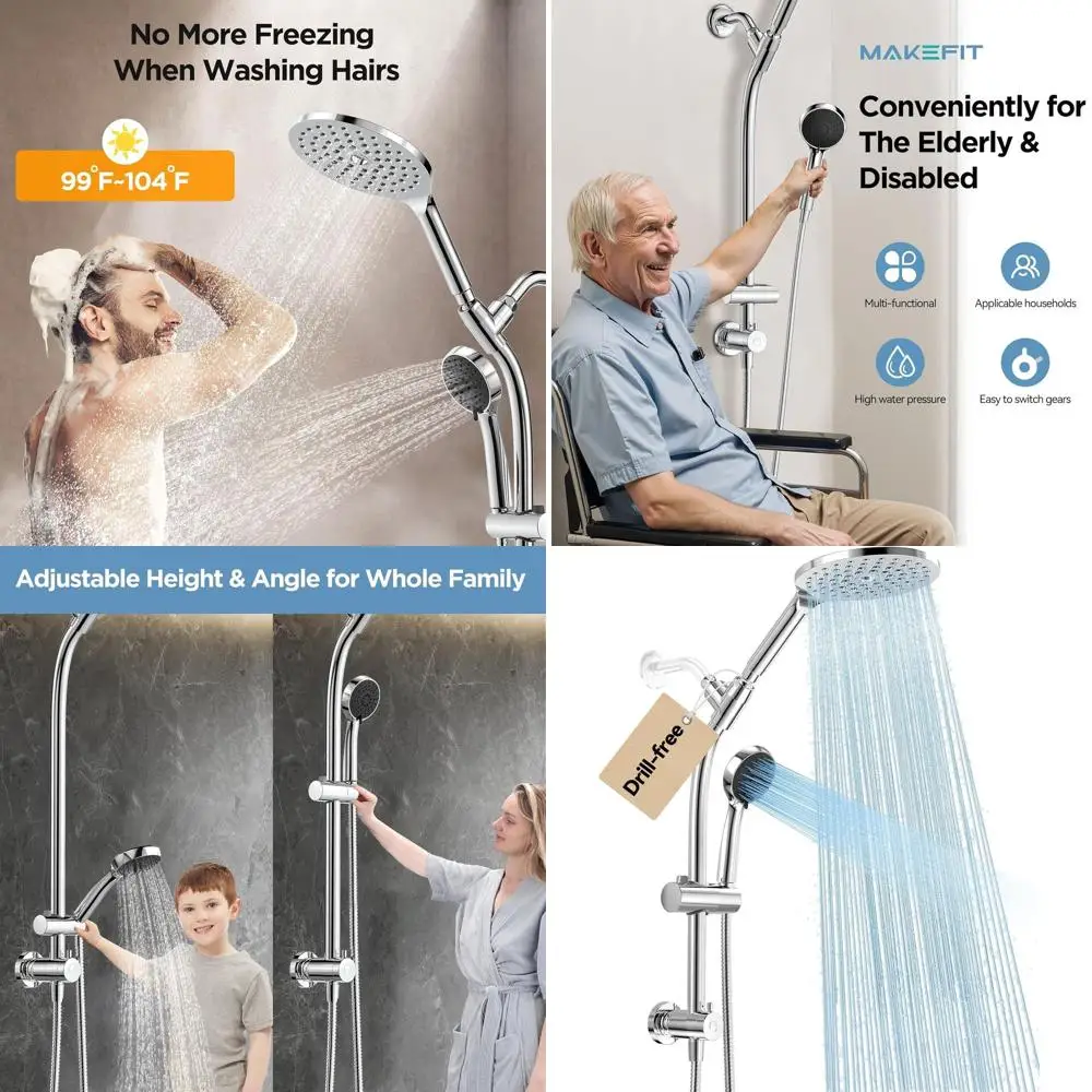 

Adjustable 3-Way Diverter Chrome Shower Combo: Dual Heads, Rainfall & Handheld