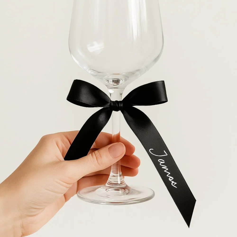 

10pcs Personalized Wine Glass Ribbons Custom Champagne Name Tags Gold Foil Logo Wedding Name Place Cards Bridal Shower Decor