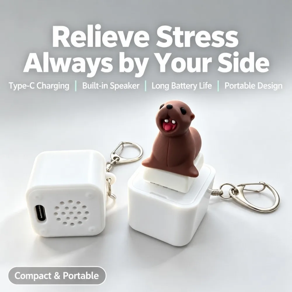 Screaming Seal Fidget Button Keychain Sound Koala Keyboard Fidget Toys Light Up Rechargeable Clicky Animal Keycap