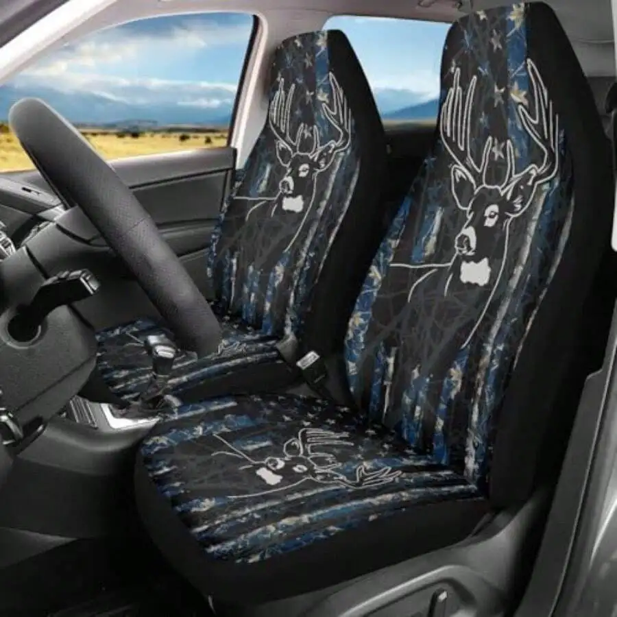 

Camo Deer Front Seat Covers Soft Cloth Bucket Seats Breathable Anti-Slip Universal Car Accessories