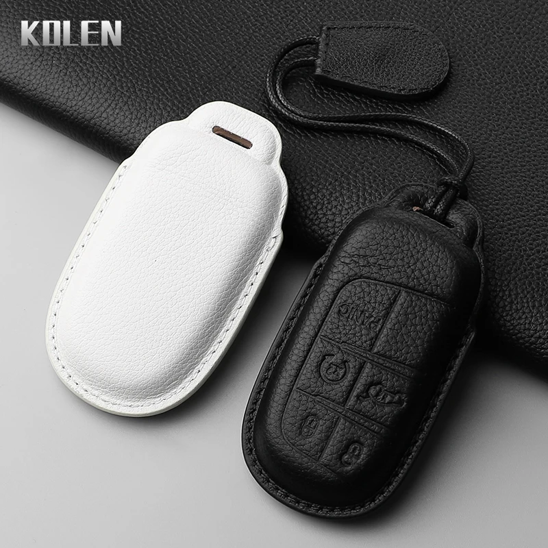 Leather Car Key Case Cover Shell For Jeep Renegade Compass Grand Cherokee For Chrysler 300C Wrangler Dodge Key Protector Holder