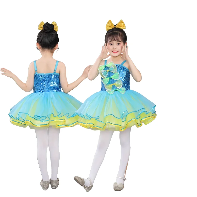 

Modern dance dress girls Children Kids sequin flower Cheerleading costume Stage Performance Costumes dance costume girls