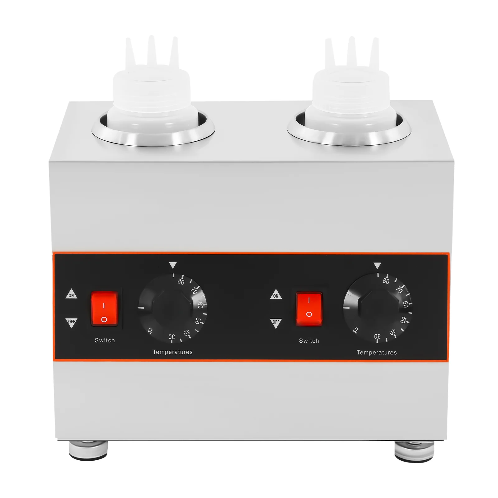 Dispensador calentador de salsa eléctrico, dispensador calentador de dulce caliente de 320W, calentador dispensador de salsa de queso con 2 botellas exprimibles