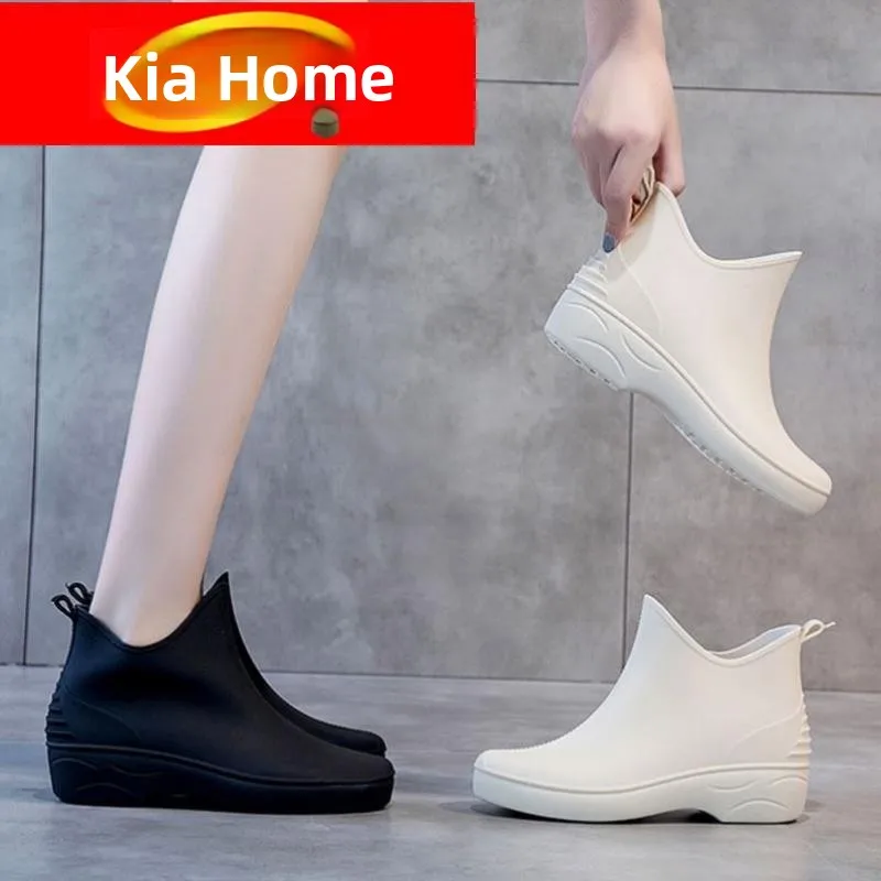 

Модные короткие силиконовые дождевые сапоги для женщин: утолщенные, дышащие, нескользящие, водонепроницаемые, износостойкие, для улицы