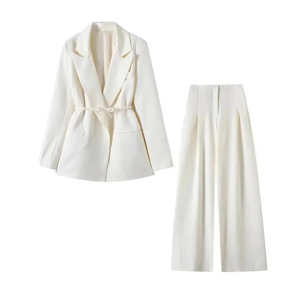 

Women's Versatile Belt Decoration Long Sleeved Suit Jacket New Fashionable High Waisted Pleated Casual Pants