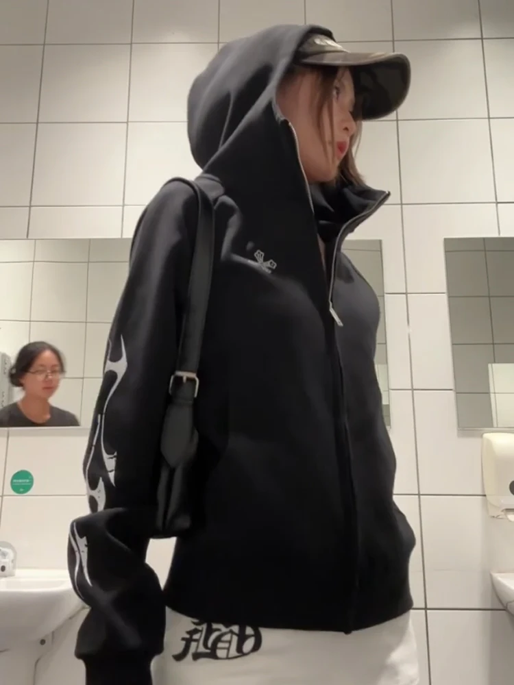 American Sle Punk Hooded ort Cardigan Damen Frühling Herbst Neu Slim Fit Oulder Top Mantel Lässig Bequem Lang Sve