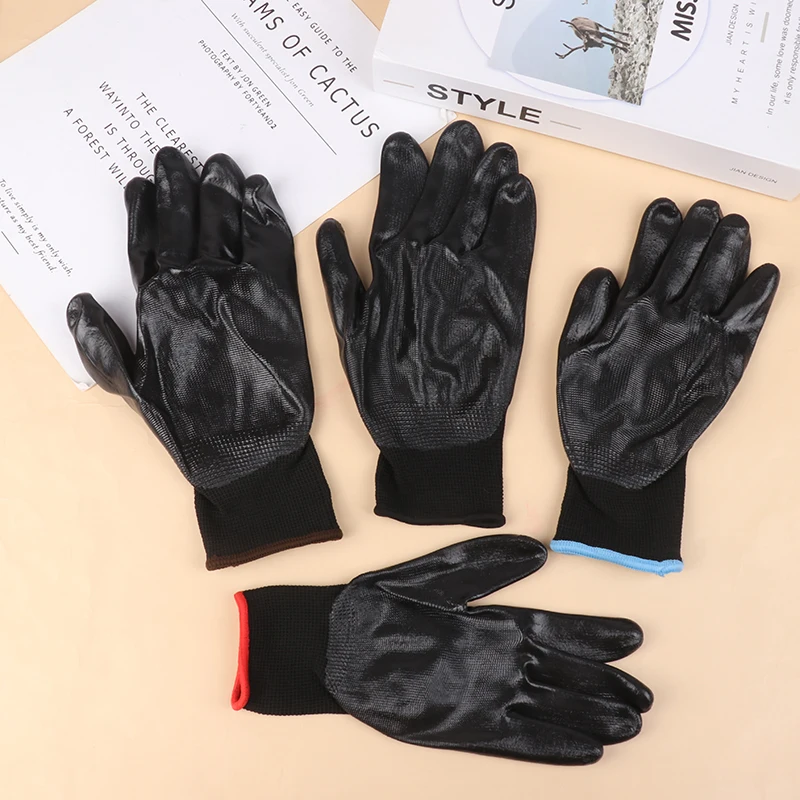 1 Pair Nitrile Work Gloves 13 Needle Breathable Nylon Liner Abrasion Resistant Level 4 Nitrile Coating On Palm Non-slip