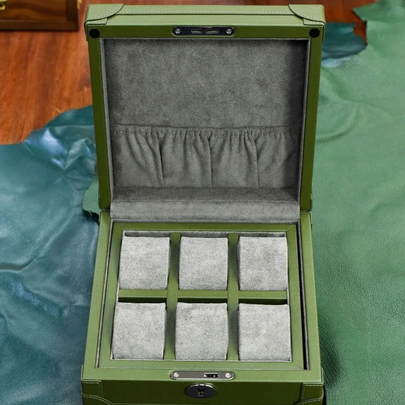6 Slots Watch Storage Box Leather Watch Boxes with Pillow Travel Watches Case Display Showcases Jewelry Valentines Gift Box