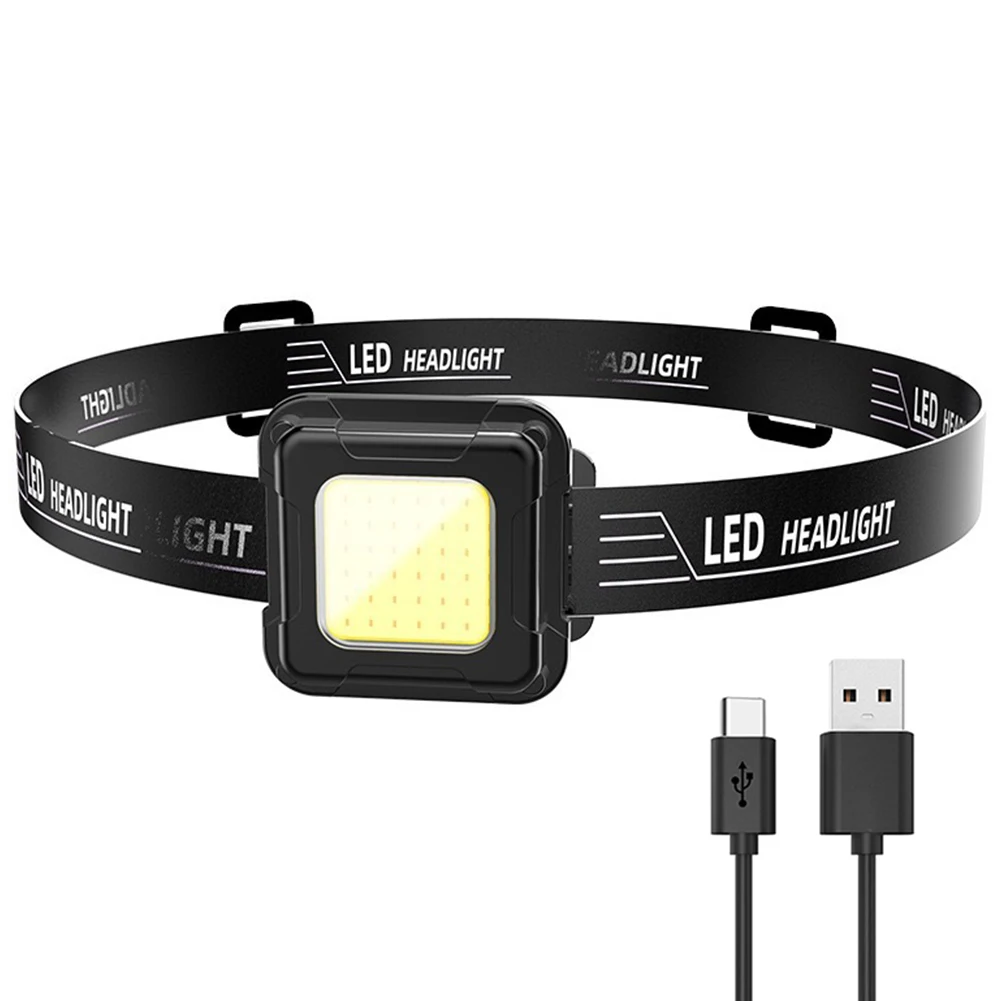 LED Headlamp Type C USB Charging Multifunctional Head Torch Adjustable Angle Mini COB LED Headlight for Camping Running Hiking