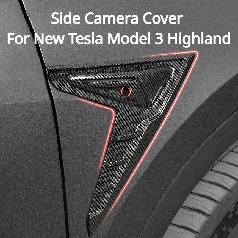 

Side Camera Cover for New Tesla Model 3 Highland 2024 Decoration Fender Flanks Wing Blade Panel Spoiler Covers Car Accessories