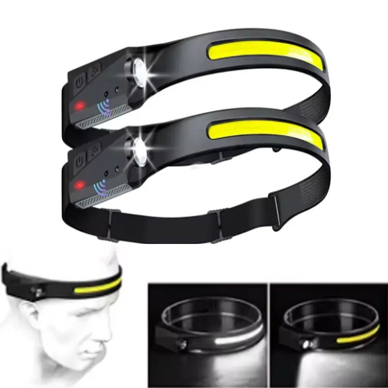 

COB LED Sensor Headlamp Built-in Battery Flashlight USB Rechargeable 5 Lighting Modes Outdoor Camping and Fishing Lanterns