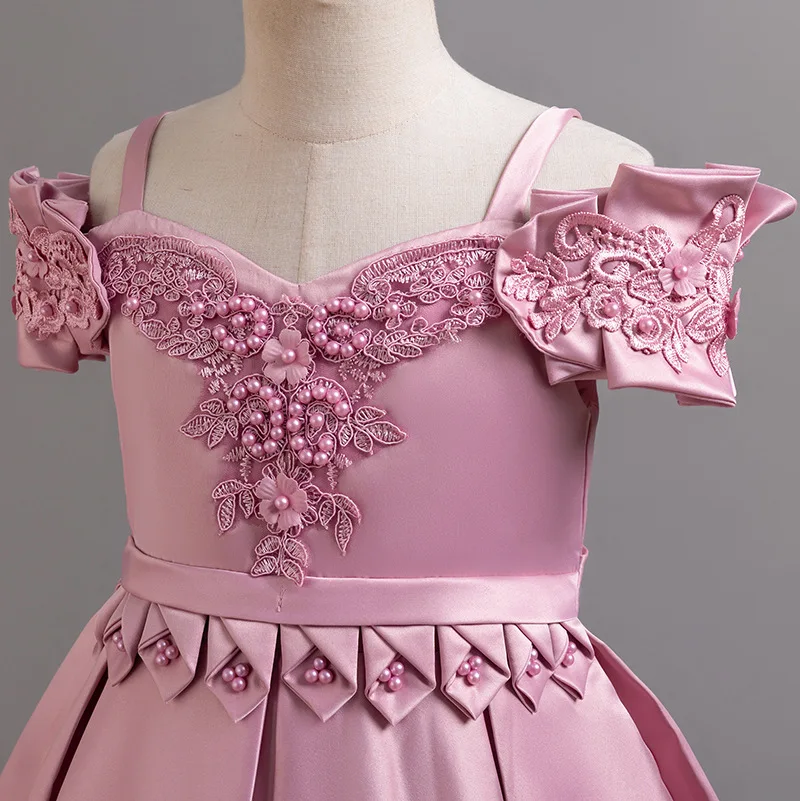 فستان الحفلات للفتيات المزين بالزهور فستان الأميرة المطرز للمراهقين أول مناولة لحفلات الزفاف وأعياد الميلاد وحفلات الأداء #5