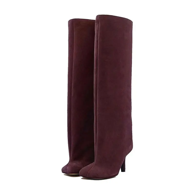 Square toe suede high heels, knee length slim heels, plus size ankle sleeves, fashionable long boots for women, new style