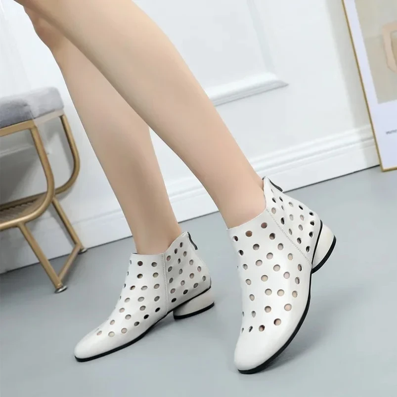 

2025 г., женские ботильоны из воловьей кожи, повседневная обувь, летняя обувь большого размера, женская кожаная обувь