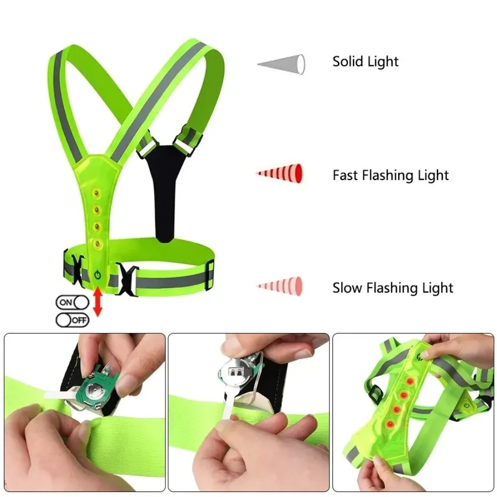 

High Visibility Cycling Vests 3 Light Modes Elastic Safety Reflective Vest Flashing Adjustable LED Running Light