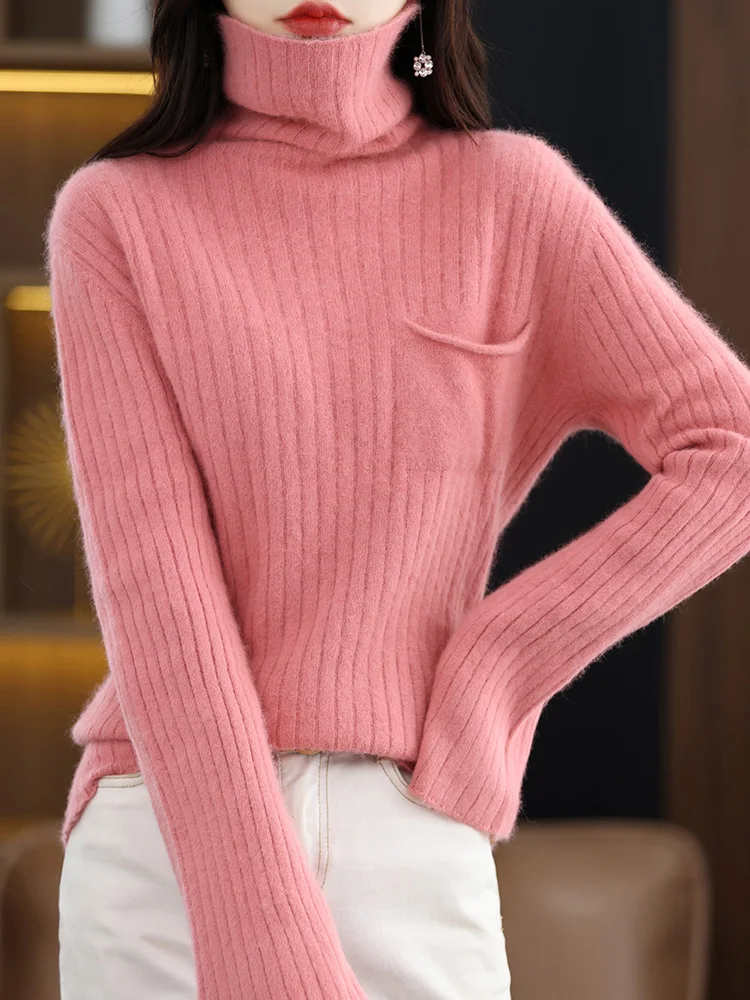 Dolcevita da donna 100% visone maglione di cashmere autunno nuovo pullover lavorato a maglia casual allentato top di grandi dimensioni camicia base