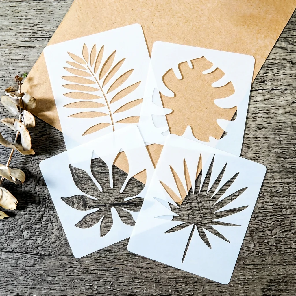 

4 Large Tropical Leaf Wall Stencil Reusable Plastic Templates for Painting Furniture Jungle Palm Home Decor Boho Feature Walls